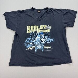 Vintage 90s Harley Davidson Taz T-Shirt Looney Tunes Graphic Print Mens XL Black
